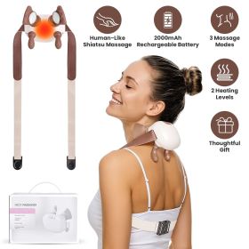 Adjustable Strap Neck Massager, 3 Intensity 2 Heat Levels Cordless Deep Tissue Massager for Neck Shoulder Back, Travel Office Home Use