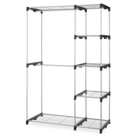 Double Rod Closet System, Metal with Resin Connectors, Silver and Black, Adult