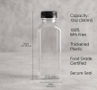 [150 Pack] 12 oz Clear Square Plastic Juice Bottles with Black Tamper Evident Caps, Funnel