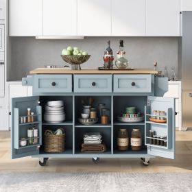 Kitchen Cart with Rubber wood Drop-Leaf Countertop ,Cabinet door internal storage racks