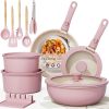 21 Pcs Pots and Pans Non Stick Ceramic Cookware Set, Detachable Handles, RV Kitchen Cooking Set, Oven Safe, Induction Ready, Stackable, Pink