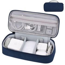 Portable Compartmentalized Digital Storage Bag, Organizer for Chargers & Data Cables, Power Supply Storage Pouch for Business Trips & Travel (Color: Navy Blue)