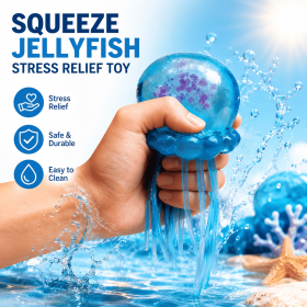Jellyfish Squishy Stress Ball Toy, Glitter Filled Sensory Fidget Toy for Anxiety Relief, Soft TPR Squeeze Toy for Kids & Adults (Style: Regular Blue Jellyfish)
